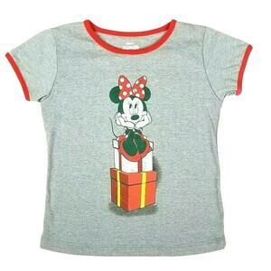 Minnie Mouse Christmas Tshirt Girls Sz 4T Disney Gray Red Graphic Top‎ Holiday